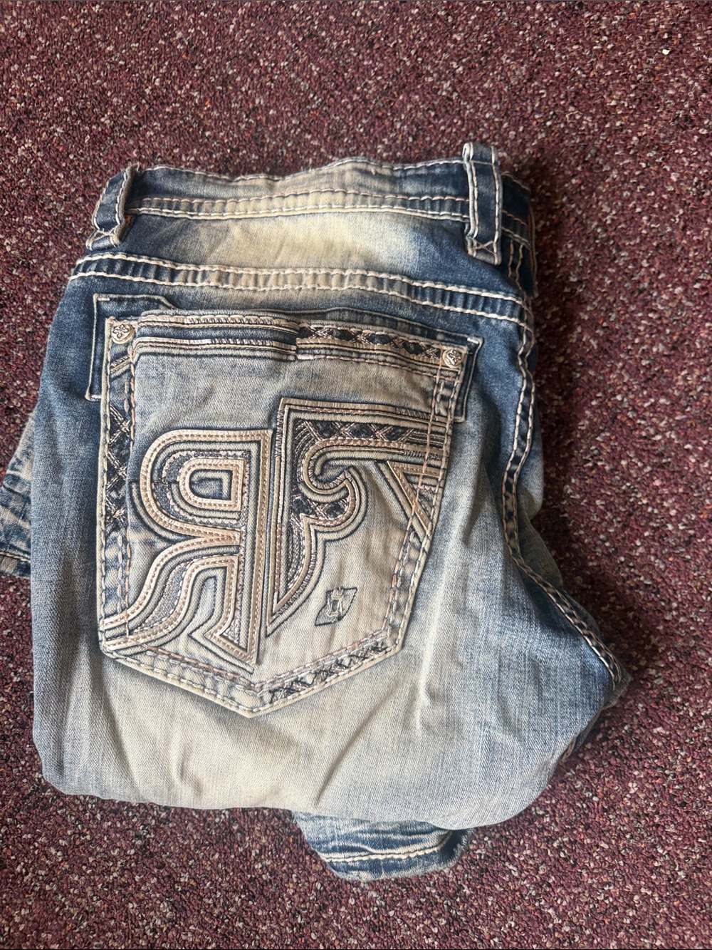 Rock Revival Men’s Light Blue Boot Cut Jeans with Embroidered Back Pocket